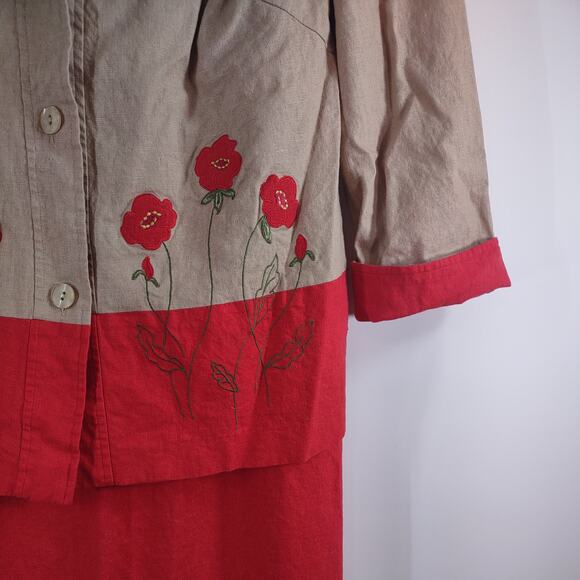 Vintage R & K Linen Blend Poppy Flower Dress Set, Size 14W - Picture 6 of 8